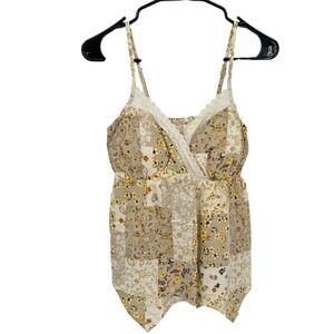 Y2K Floral Patchwork Babydoll Cami Top S Lace Trim Empire Fairy Boho Coquette